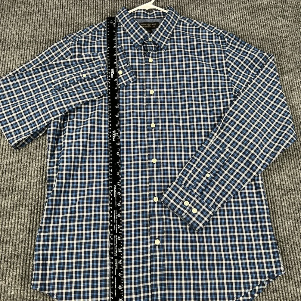 Banana Republic Shirt Mens Large Blue Plaid Long Sleeve Button Up Slim Fit